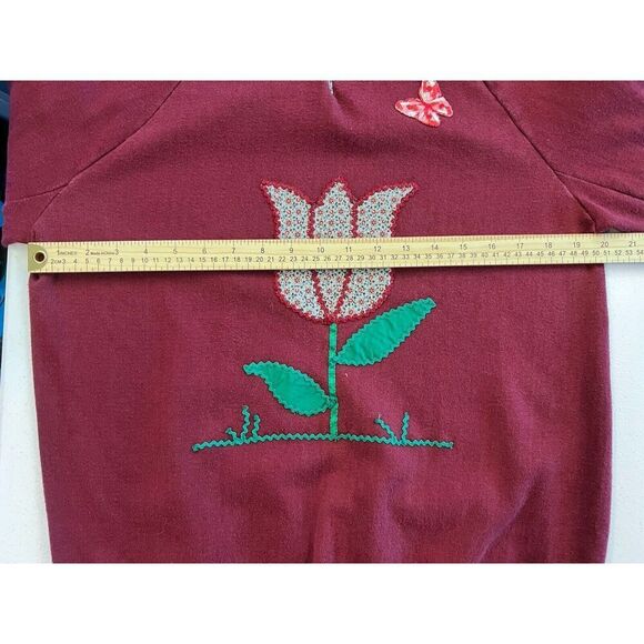 VTG Healthknit Flowers Floral Collar Grandma Burgundy‎ Sweatshirt Womens L - Picture 5 of 6